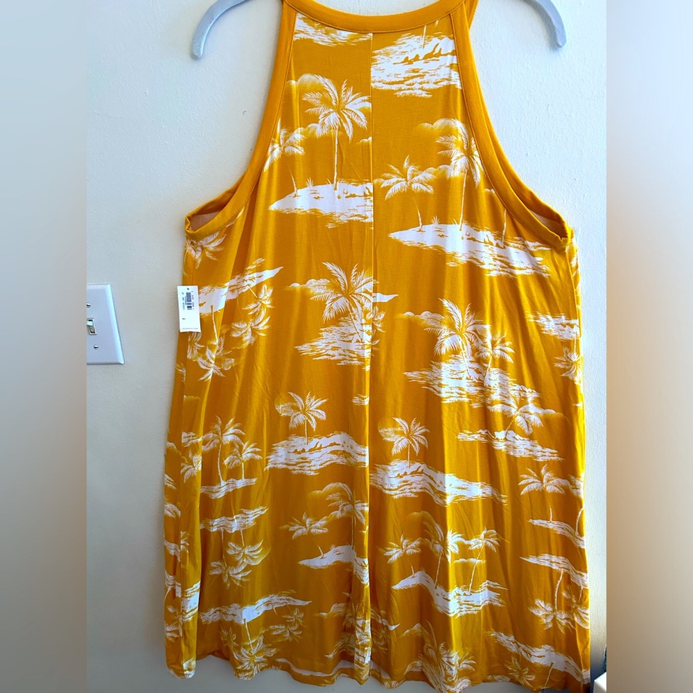 Old Navy Golden Yellow Tropical Palm Print Tank Swing Dress - Size XL NWT
